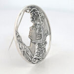 Lady Head Brooch Art Nouveau Style, finished in 925 English Hallmarked Sterling Silver