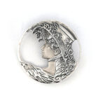Lady Head Brooch Art Nouveau Style, finished in 925 English Hallmarked Sterling Silver