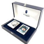 Miniature Clock And Photo Frame Set With Edwardian Beaded Border, finished in 925 English Hallmarked Sterling Silver