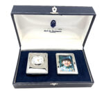 Miniature Clock And Photo Frame Set With Edwardian Beaded Border, finished in 925 English Hallmarked Sterling Silver