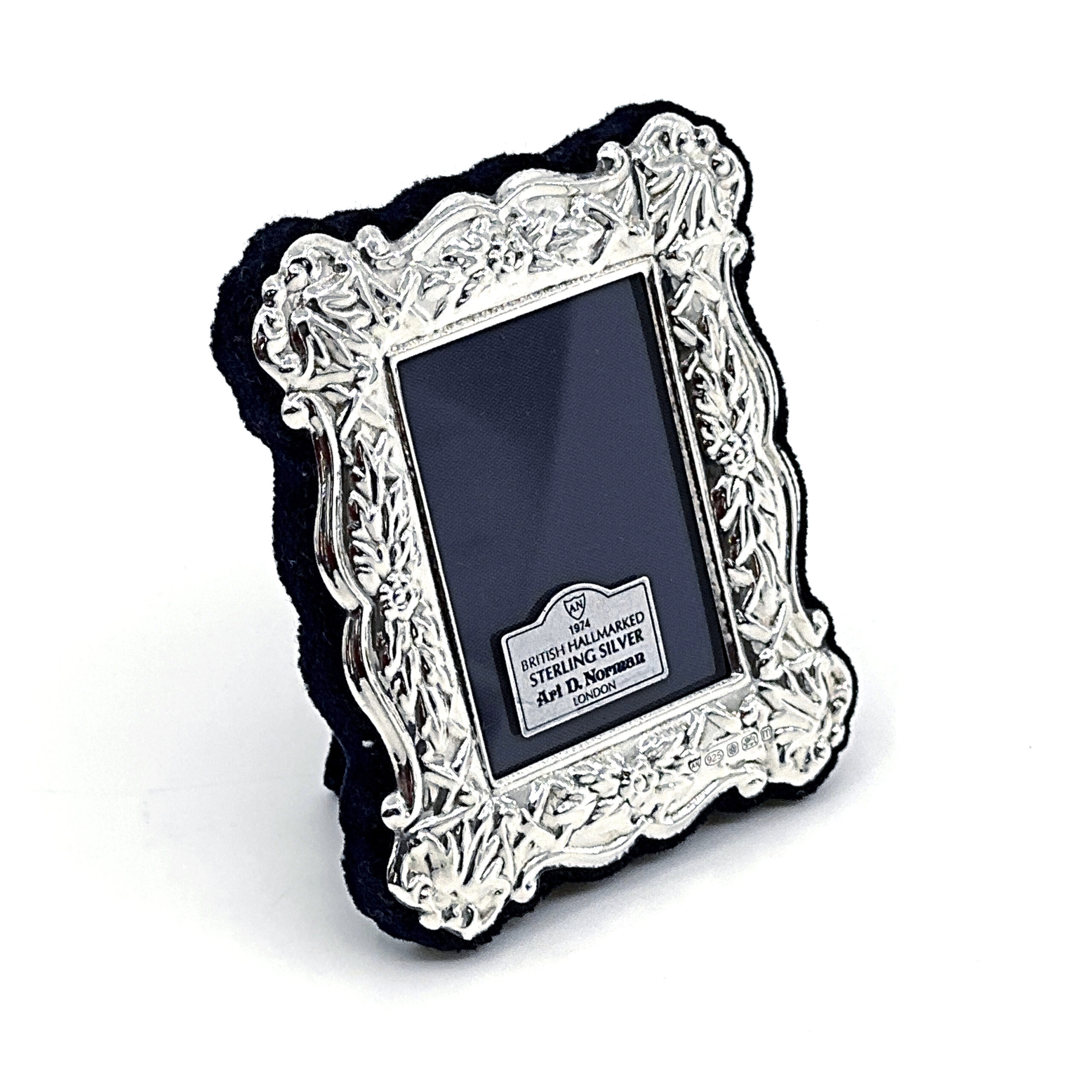 FR623 (6) Miniature Photo Frame Victorian Style With Blue Velvet Back Finished In 925 English Hallmarked Sterling Silver
