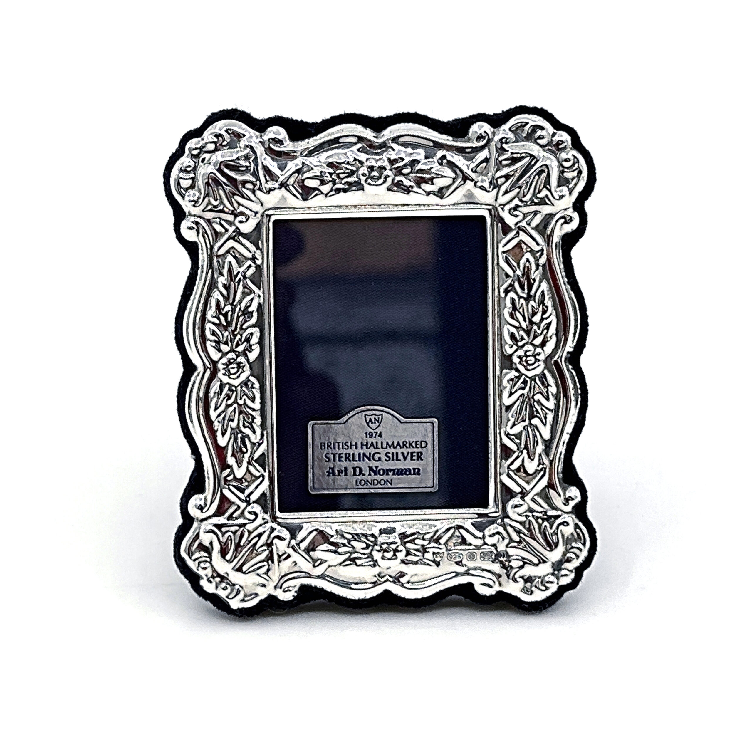 FR623 (4) Miniature Photo Frame Victorian Style With Blue Velvet Back Finished In 925 English Hallmarked Sterling Silver