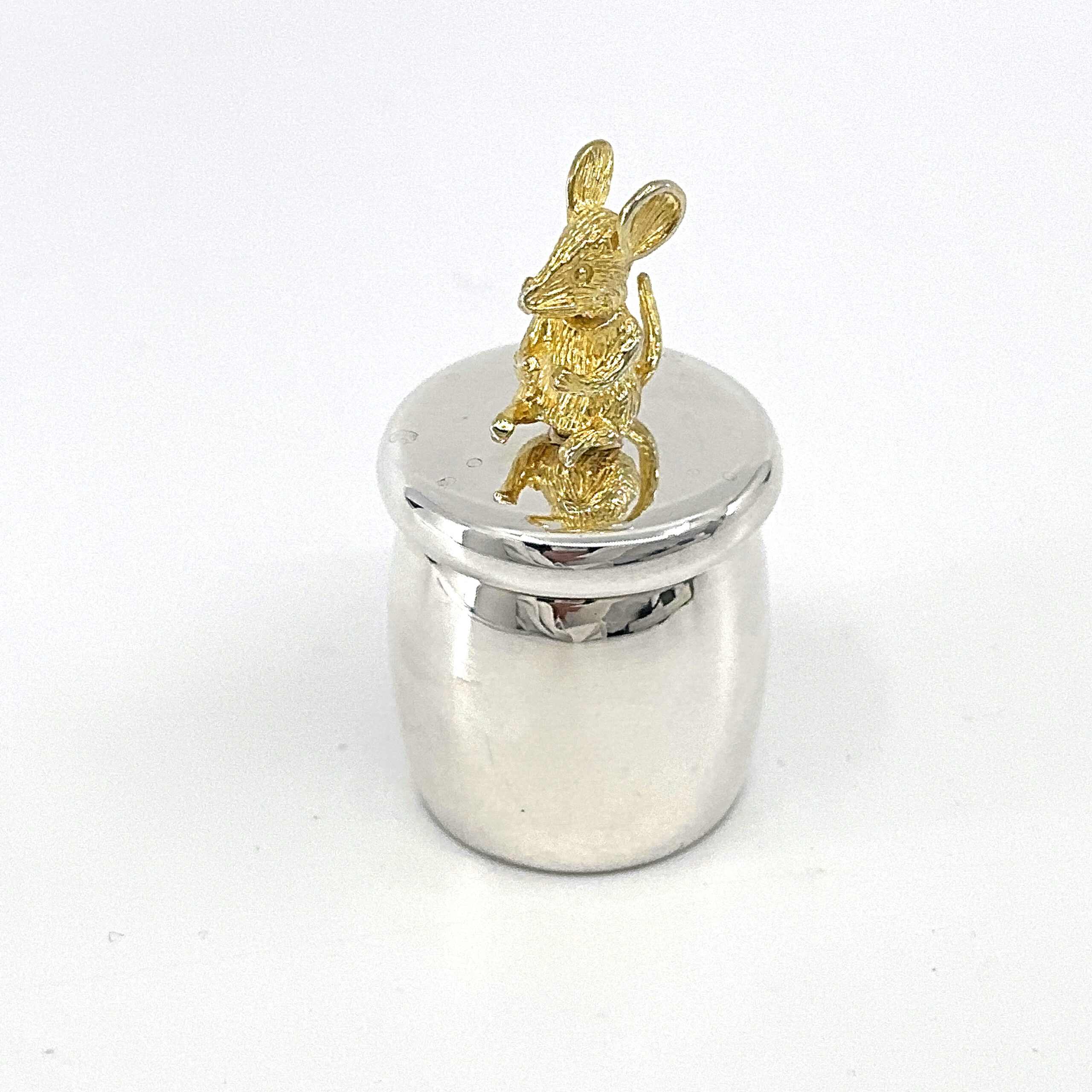 GT2010 (3) Mouse Tooth Fairy Box Victorian Style With Gold Plated Moving Mouse Finished In 925 English Hallmarked Sterling Silver