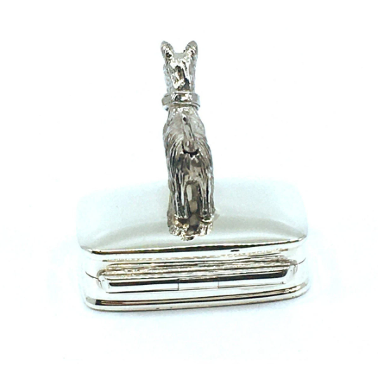 PB604 (15) Moving Scottie Dog Pill Box, Finished In 925 English Hallmarked Sterling Silver