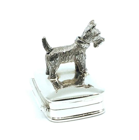 PB604 (16) Moving Scottie Dog Pill Box, Finished In 925 English Hallmarked Sterling Silver
