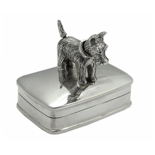 PB604 (12) Moving Scottie Dog Pill Box, Finished In 925 English Hallmarked Sterling Silver