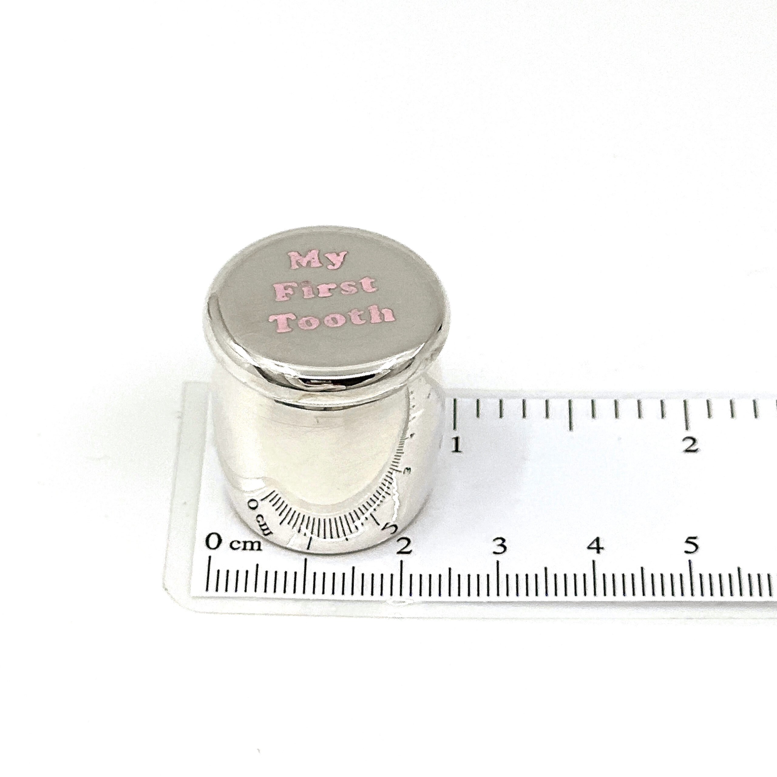 GT2261 (7) Tooth Fairy Box With My First Tooth Engraving And Pink Enamel Finished In 925 English Hallmarked Sterling Silver