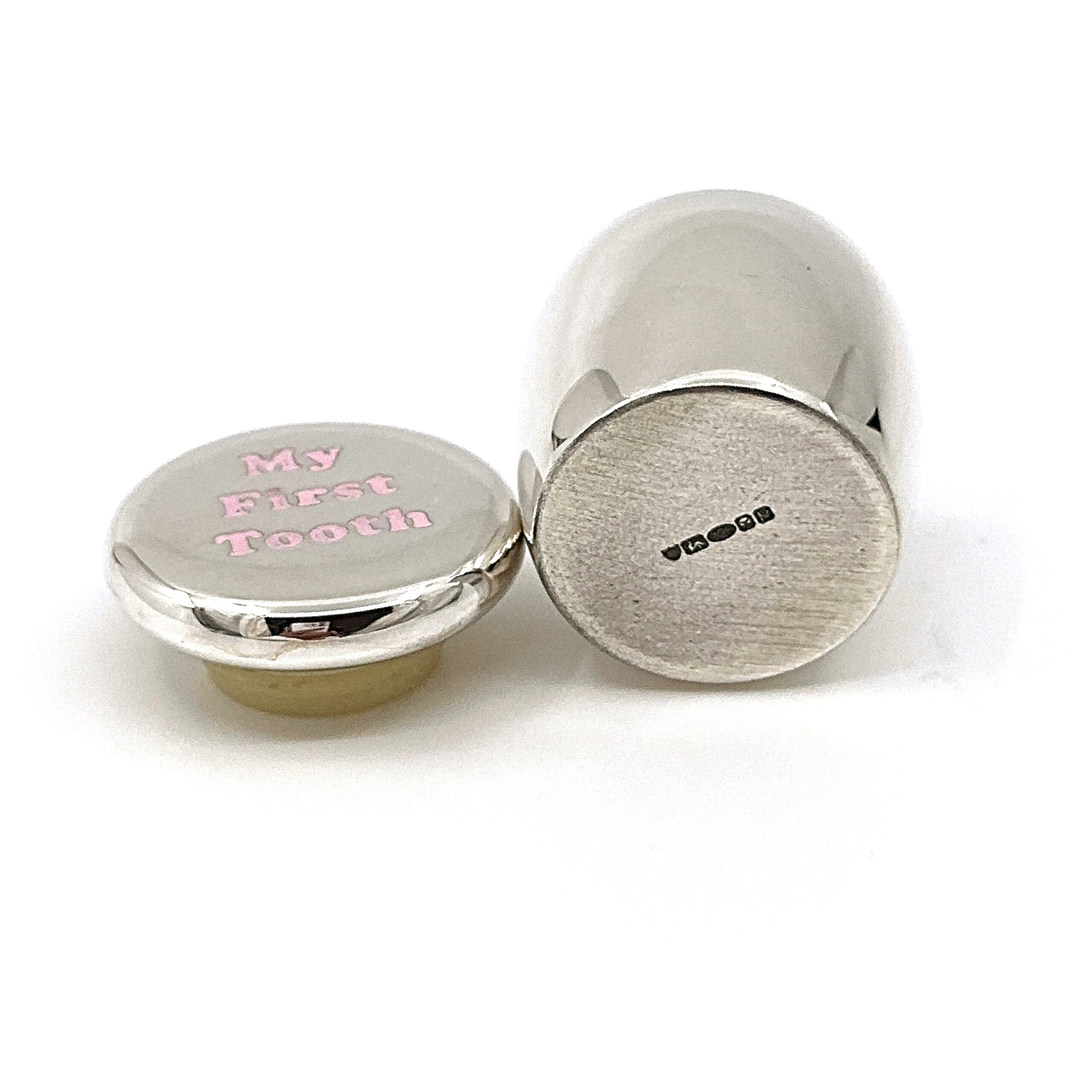 GT2261 (4) Tooth Fairy Box With My First Tooth Engraving And Pink Enamel Finished In 925 English Hallmarked Sterling Silver