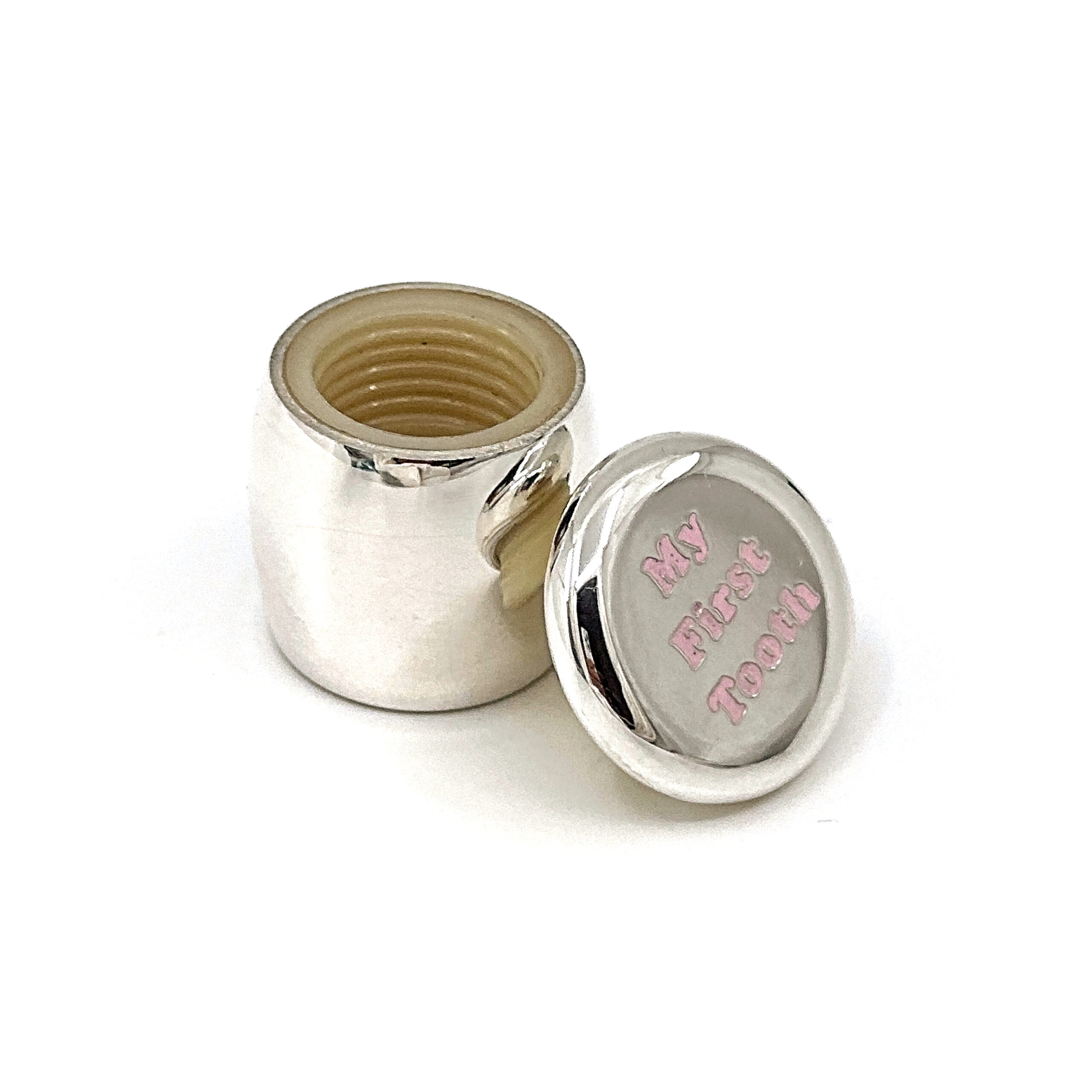 GT2261 (10) Tooth Fairy Box With My First Tooth Engraving And Pink Enamel Finished In 925 English Hallmarked Sterling Silver