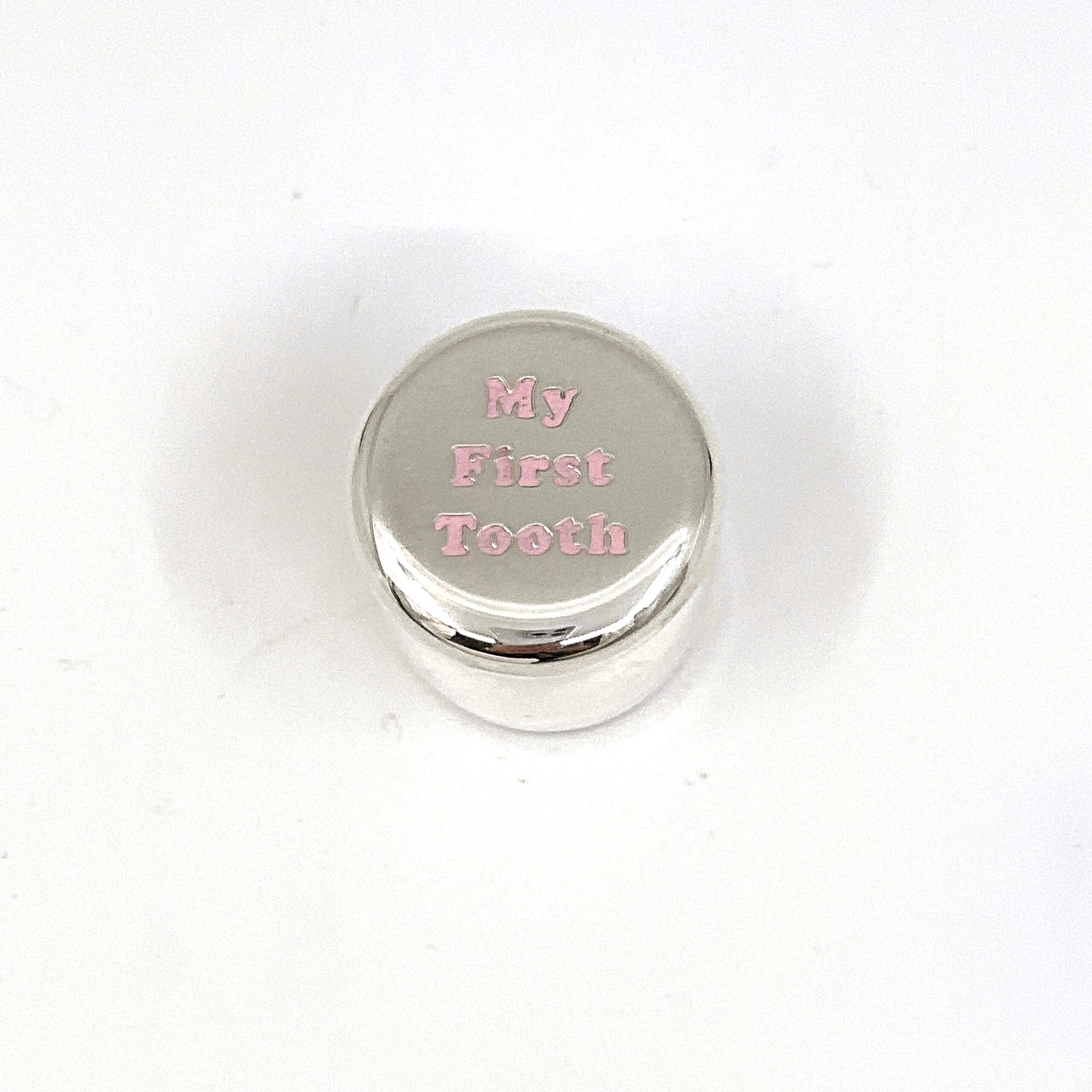 GT2261 (5) Tooth Fairy Box With My First Tooth Engraving And Pink Enamel Finished In 925 English Hallmarked Sterling Silver