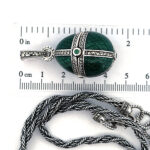 Elizabethan Style Opening Egg Shaped Necklace With Green Enamel And Marcasite Finished In 925 English Hallmarked Sterling Silver 2 Elizabethan Style Opening Egg Shaped Necklace With Green Enamel And Marcasite Finished In 925 English Hallmarked Sterling Silver