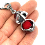 Elizabethan Style Opening Egg Shaped Necklace With Red Enamel And Marcasite Finished In 925 English Hallmarked Sterling Silver 4 Elizabethan Style Opening Egg Shaped Necklace With Red Enamel And Marcasite Finished In 925 English Hallmarked Sterling Silver