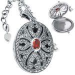 Oval Locket Set With Garnet And Marcasite, Finished In 925 English Hallmarked Sterling Silver 1 Oval Locket Set With Garnet And Marcasite, Finished In 925 English Hallmarked Sterling Silver