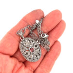 Oval Locket Set With Garnet And Marcasite, Finished In 925 English Hallmarked Sterling Silver 2 Oval Locket Set With Garnet And Marcasite, Finished In 925 English Hallmarked Sterling Silver