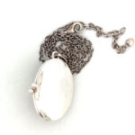 Oval Locket Set With Garnet And Marcasite, Finished In 925 English Hallmarked Sterling Silver 3 Oval Locket Set With Garnet And Marcasite, Finished In 925 English Hallmarked Sterling Silver