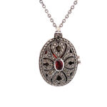 Oval Locket Set With Garnet And Marcasite, Finished In 925 English Hallmarked Sterling Silver 6 Oval Locket Set With Garnet And Marcasite, Finished In 925 English Hallmarked Sterling Silver