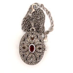 Oval Locket Set With Garnet And Marcasite, Finished In 925 English Hallmarked Sterling Silver 7 Oval Locket Set With Garnet And Marcasite, Finished In 925 English Hallmarked Sterling Silver