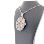 Oval Locket Set With Garnet And Marcasite, Finished In 925 English Hallmarked Sterling Silver 8 Oval Locket Set With Garnet And Marcasite, Finished In 925 English Hallmarked Sterling Silver