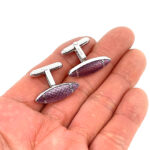 Oval Torpedo Cufflinks With Pink Enamel Detail Finished In 925 English Hallmarked Sterling Silver