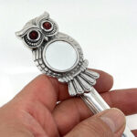 Owl Magnifying Glass Paper Knife Letter Opener With Garnet Set Eyes Finished In 925 English Hallmarked Sterling Silver