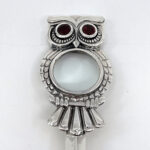 Owl Magnifying Glass Paper Knife Letter Opener With Garnet Set Eyes Finished In 925 English Hallmarked Sterling Silver