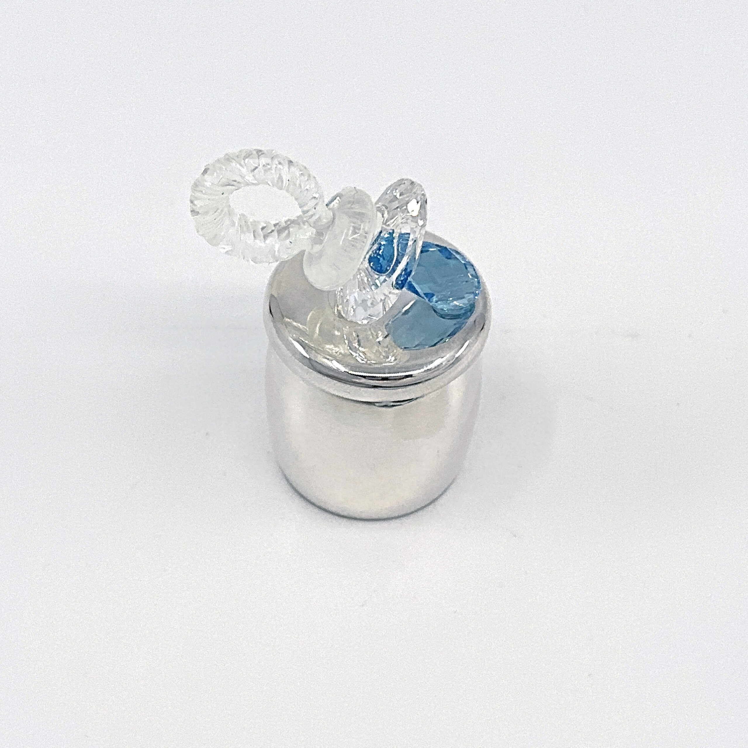 GTS101 (6) Pacifier Tooth Fairy Box With Blue Czech Crystal Finished In 925 English Hallmarked Sterling Silver