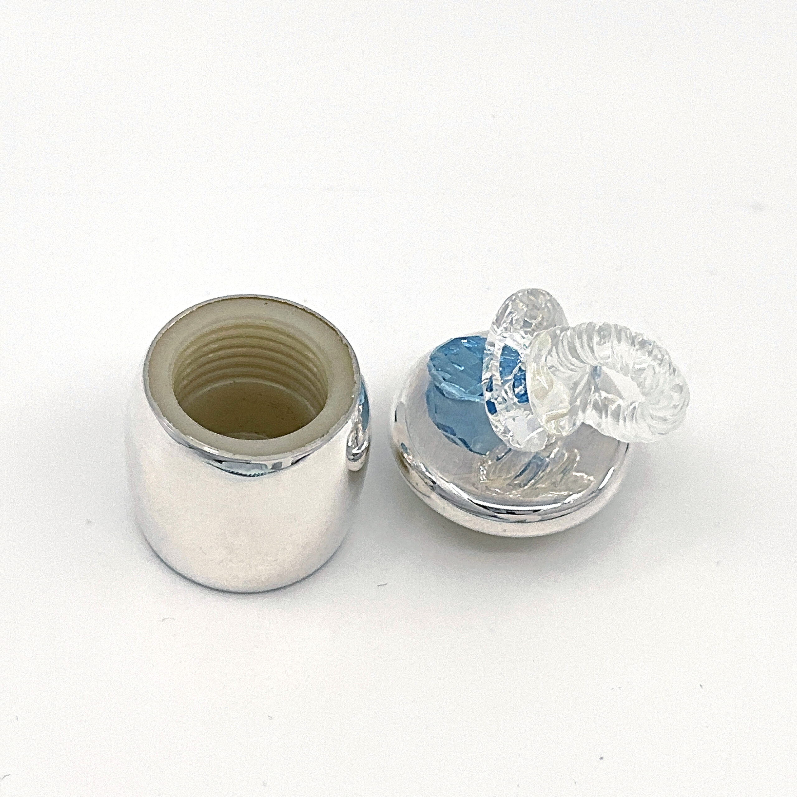 GTS101 (1) Pacifier Tooth Fairy Box With Blue Czech Crystal Finished In 925 English Hallmarked Sterling Silver