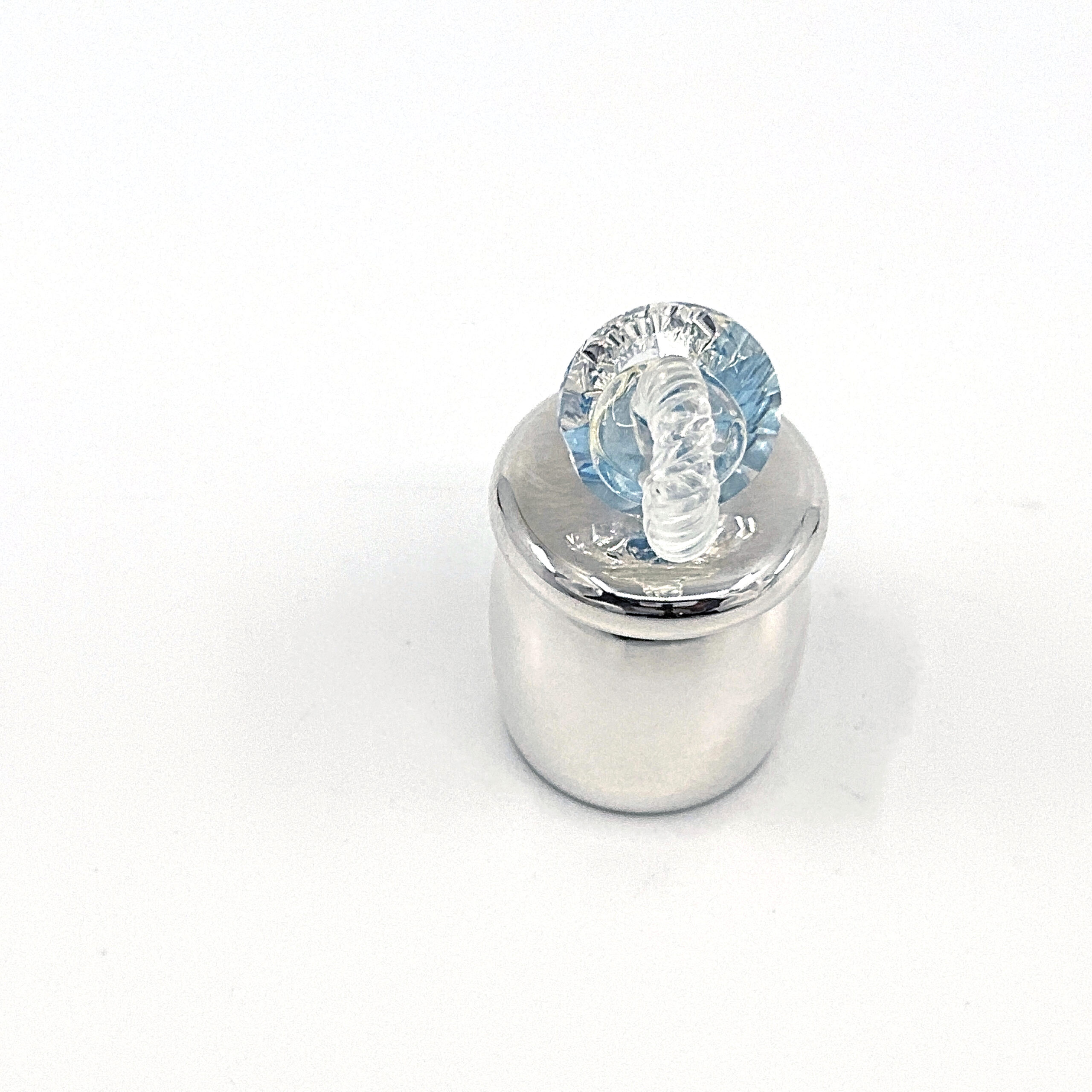 GTS101 (3) Pacifier Tooth Fairy Box With Blue Czech Crystal Finished In 925 English Hallmarked Sterling Silver