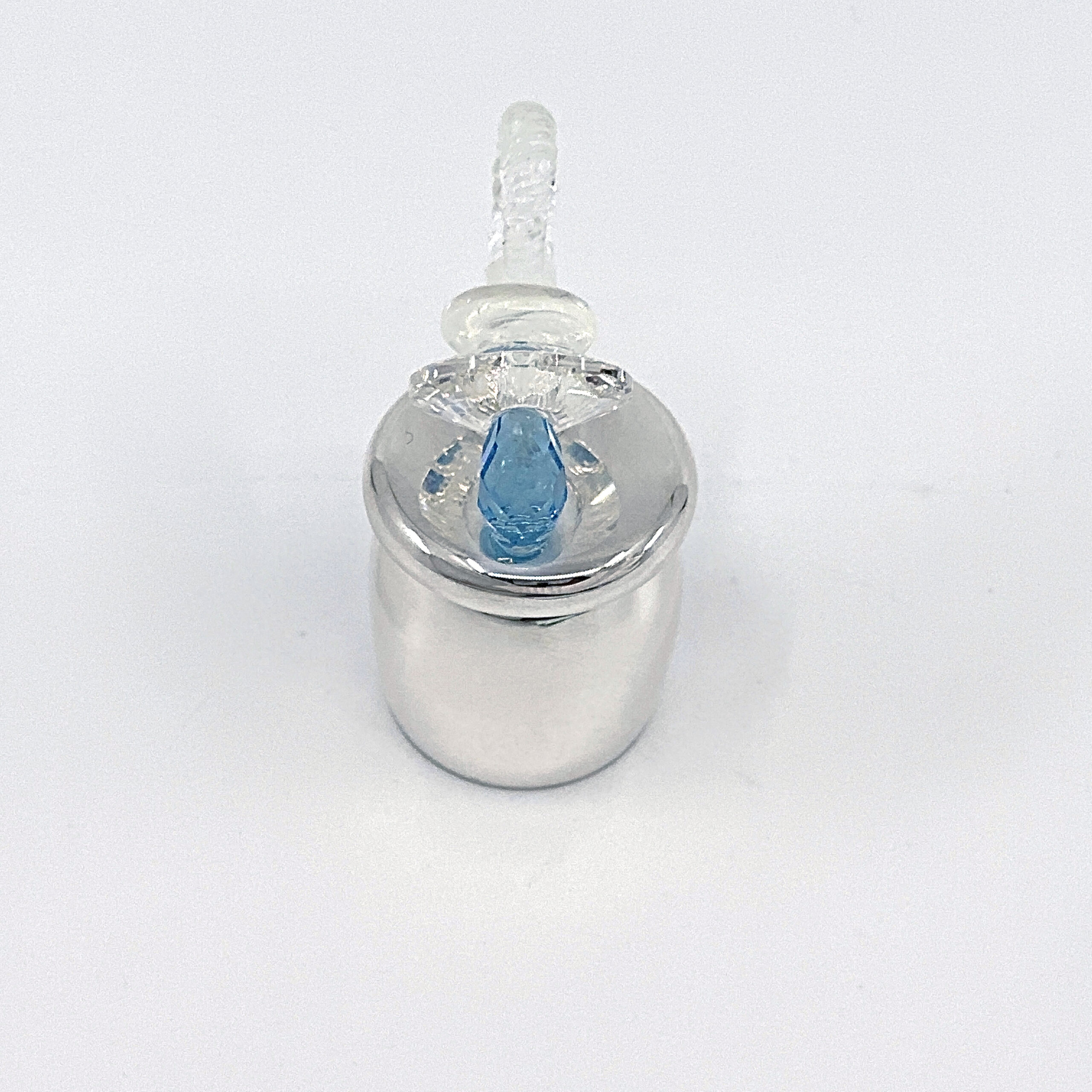 GTS101 (8) Pacifier Tooth Fairy Box With Blue Czech Crystal Finished In 925 English Hallmarked Sterling Silver