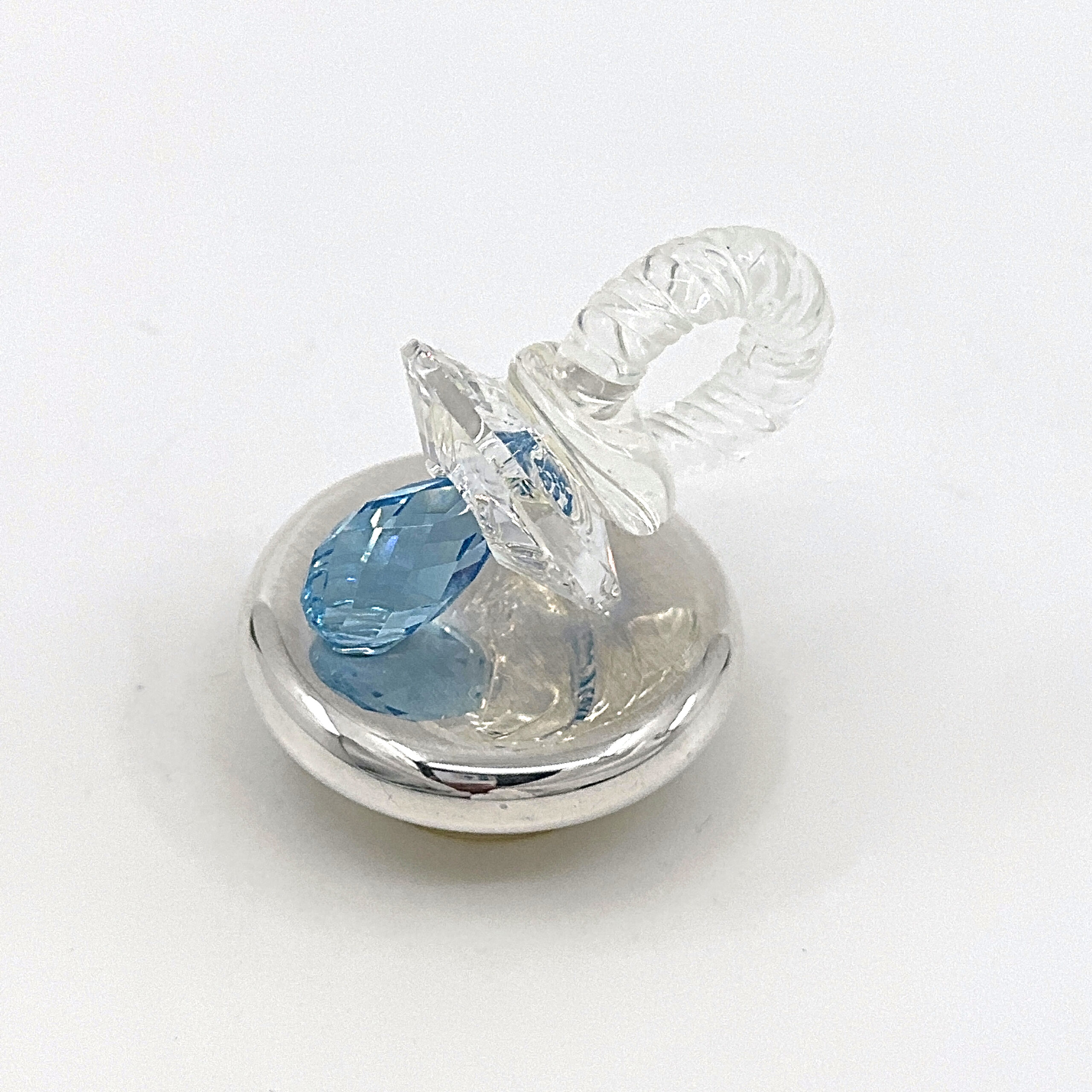 GTS101 (7) Pacifier Tooth Fairy Box With Blue Czech Crystal Finished In 925 English Hallmarked Sterling Silver