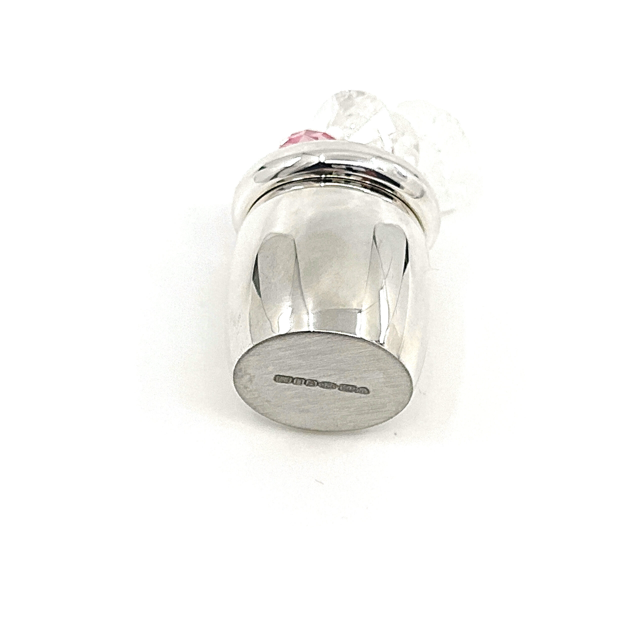 GTS102 (7) Pacifier Tooth Fairy Box With Pink Czech Crystal Finished In 925 English Hallmarked Sterling Silver