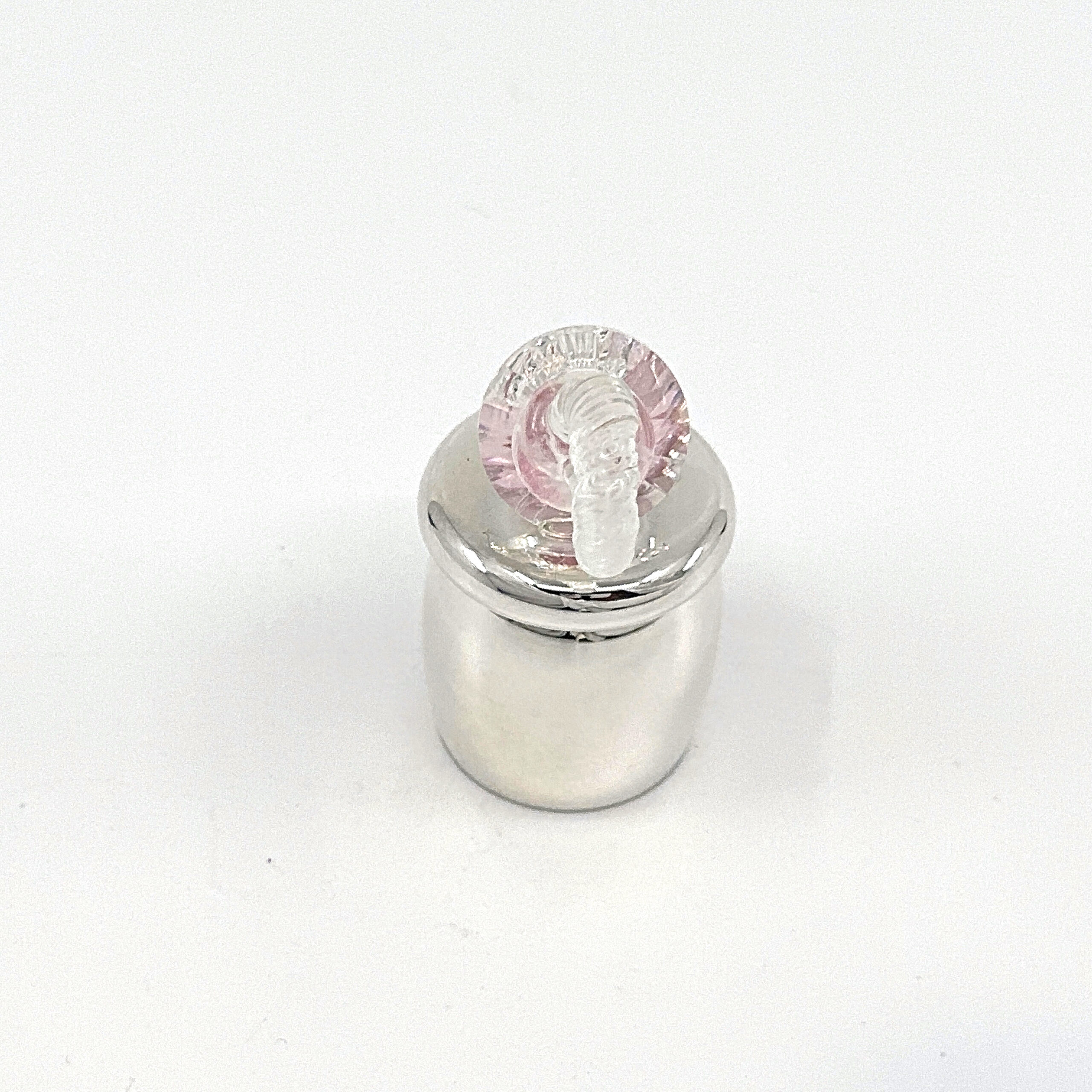 GTS102 (8) Pacifier Tooth Fairy Box With Pink Czech Crystal Finished In 925 English Hallmarked Sterling Silver