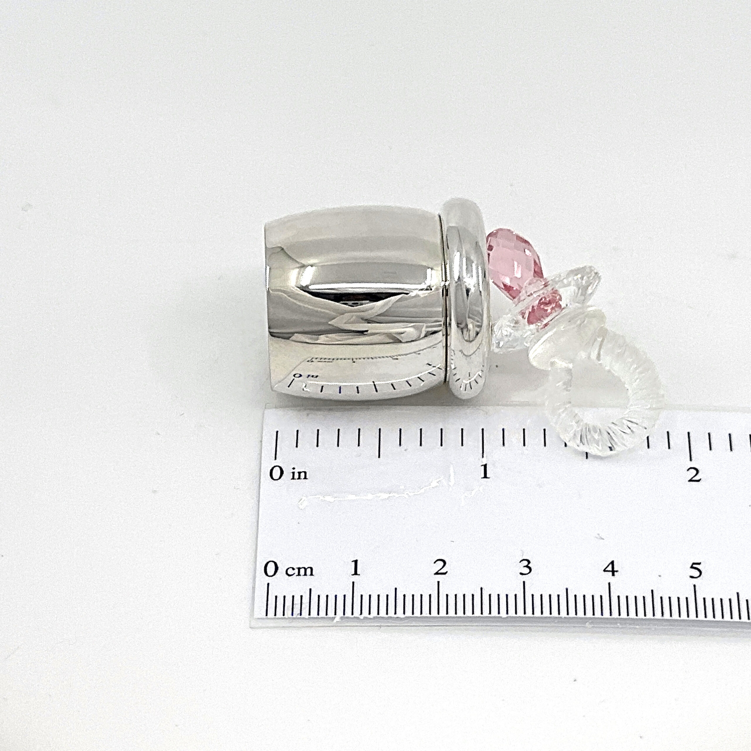 GTS102 (4) Pacifier Tooth Fairy Box With Pink Czech Crystal Finished In 925 English Hallmarked Sterling Silver