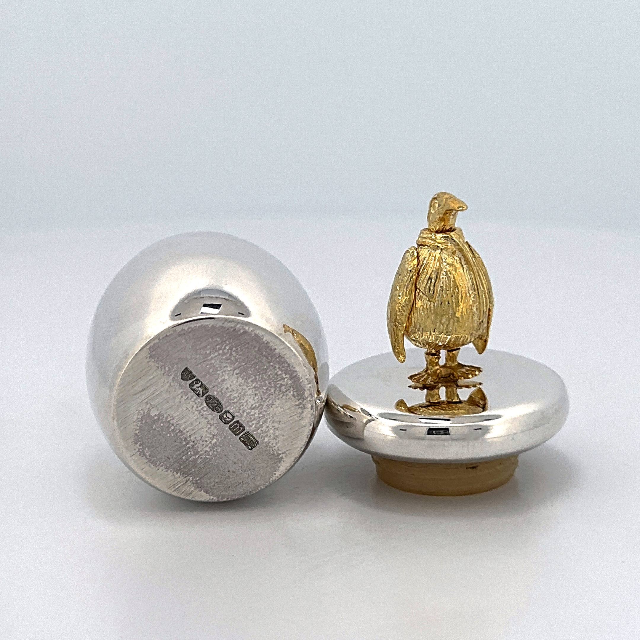 GT2244 (4) Tooth Fairy Box With Gold Plated Moving Penguin Finished In 925 English Hallmarked Sterling Silver