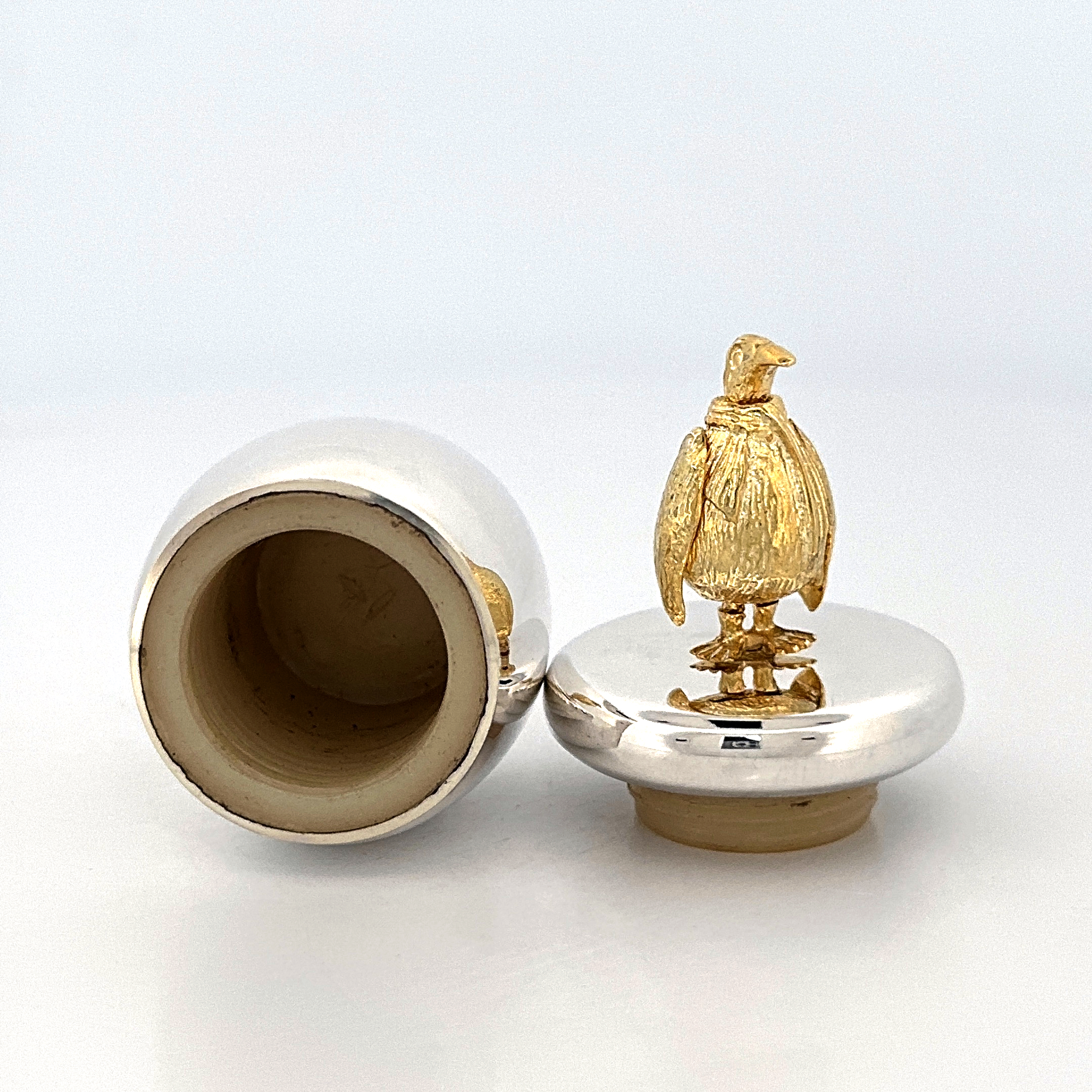 GT2244 (2) Tooth Fairy Box With Gold Plated Moving Penguin Finished In 925 English Hallmarked Sterling Silver