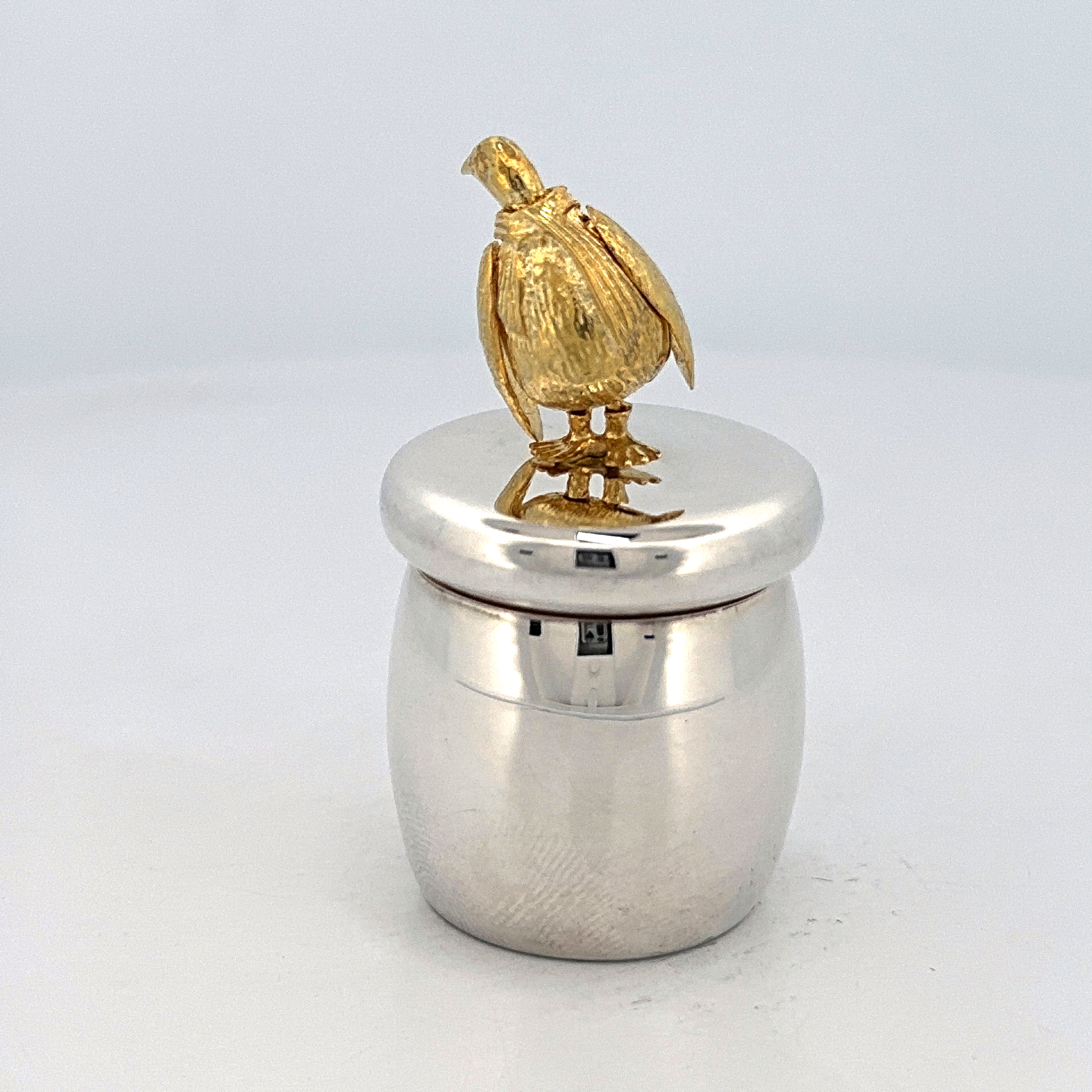 GT2244 (6) Tooth Fairy Box With Gold Plated Moving Penguin Finished In 925 English Hallmarked Sterling Silver