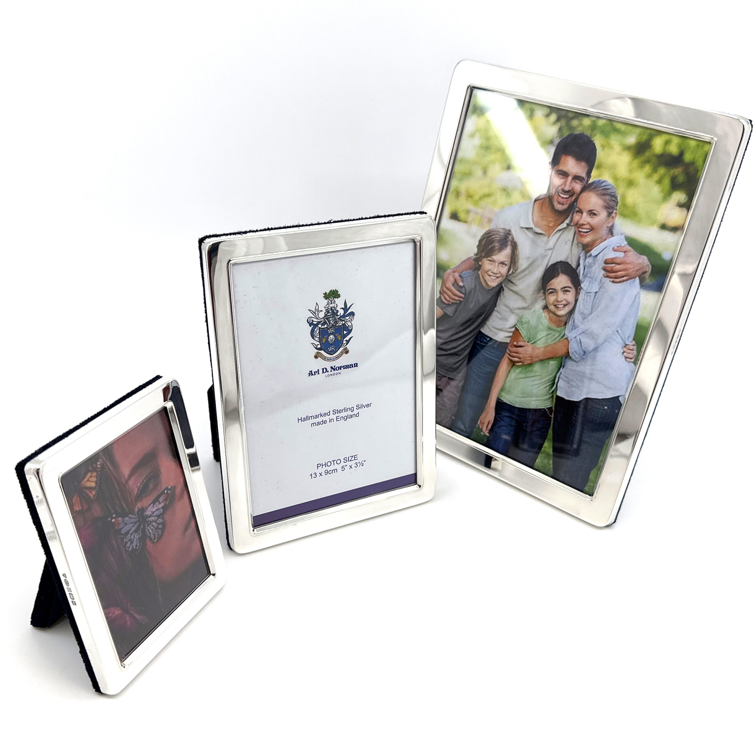 FR547 (11) Plain Photo Frame With Blue Velvet Back Finished In 925 English Hallmarked Sterling Silver
