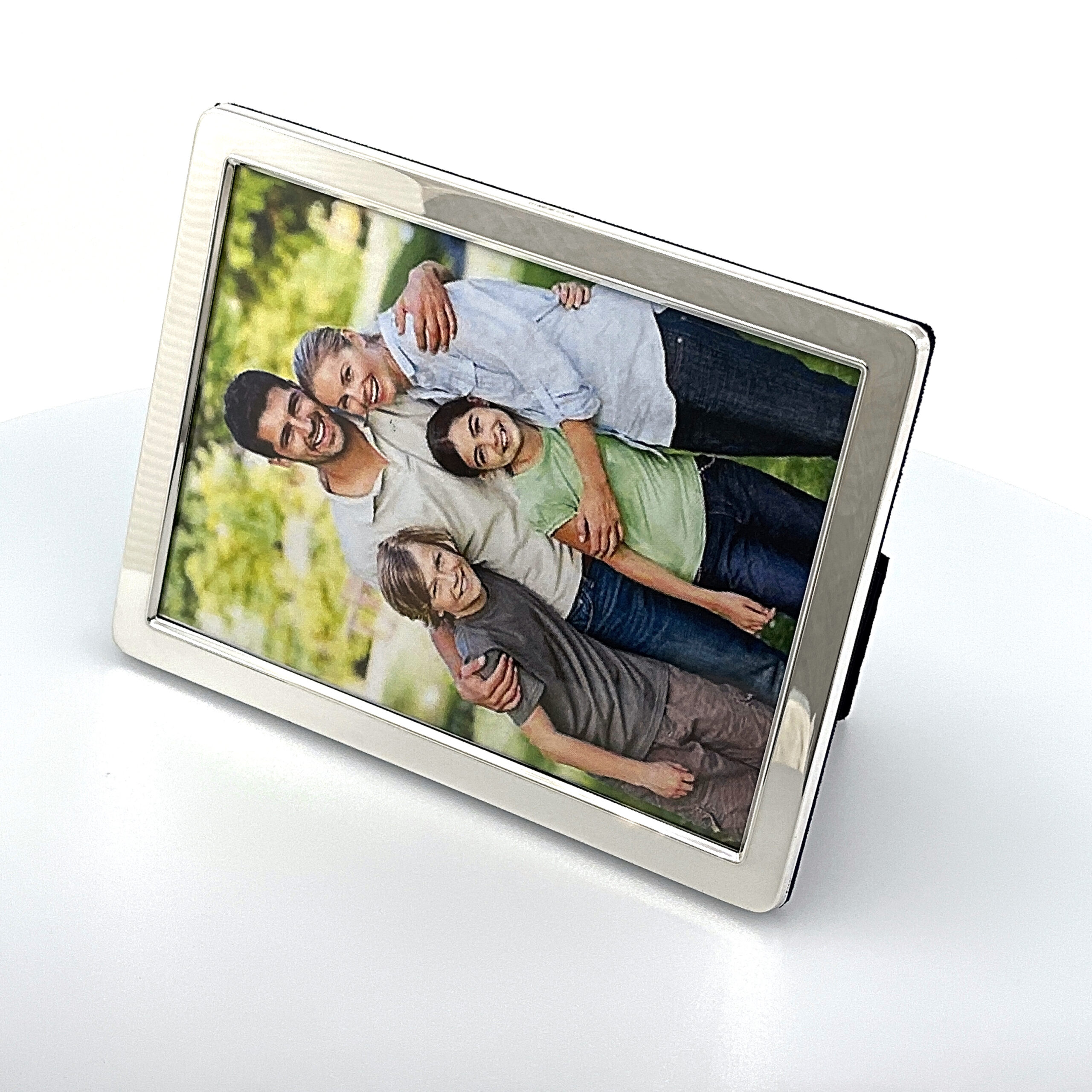 FR548 (3) Plain Photo Frame With Blue Velvet Back Finished In 925 English Hallmarked Sterling Silver