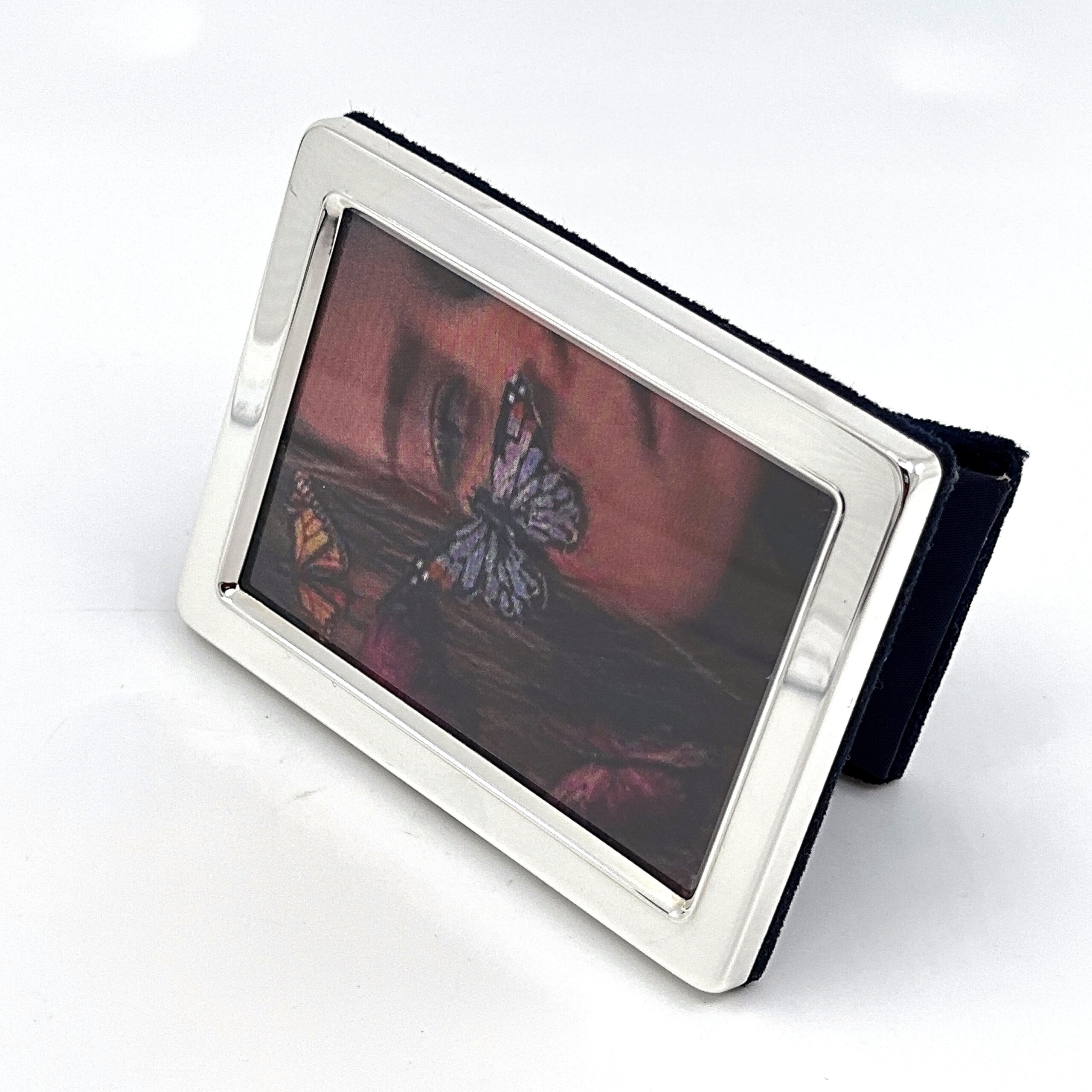 FR546 (2) Plain Photo Frame With Blue Velvet Back Finished In 925 English Hallmarked Sterling Silver