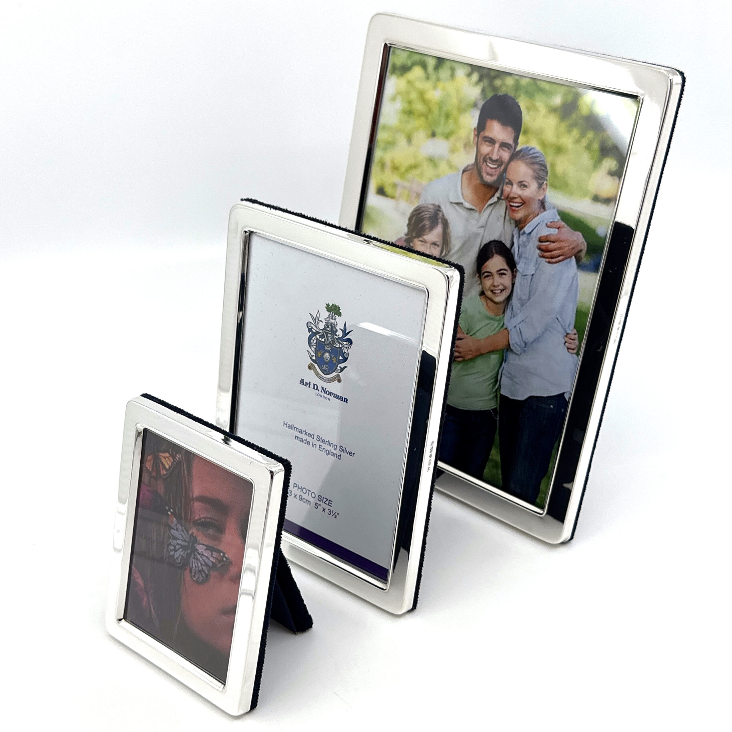 FR546 (6) Plain Photo Frame With Blue Velvet Back Finished In 925 English Hallmarked Sterling Silver