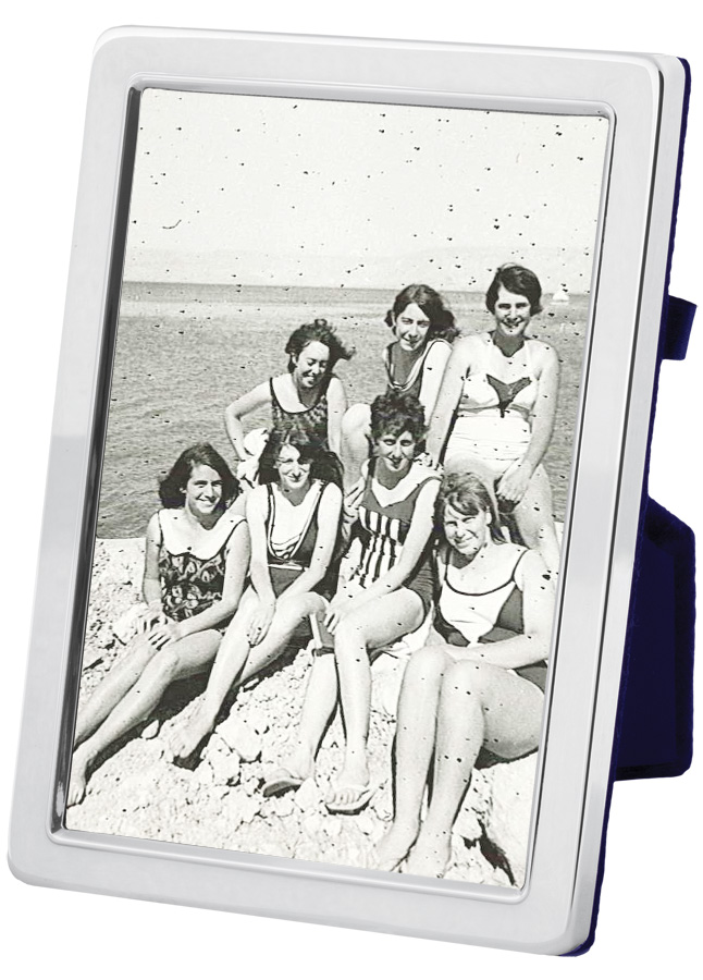 FR685-Sterling-Silver-Photo-Frame Plain Photo Frame With Blue Velvet Back Finished In 925 English Hallmarked Sterling Silver