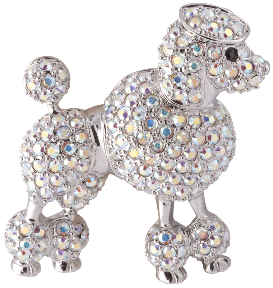 ADC8 Poodle Pin Brooch With Sparkling Czech Crystals | Rhodium Plated