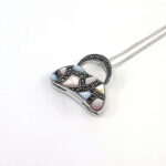 Purse Pendant Set With Enamel And Marcasite, Finished In 925 English Hallmarked Sterling Silver