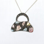 Purse Pendant Set With Enamel And Marcasite, Finished In 925 English Hallmarked Sterling Silver