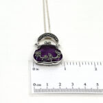 Purse Pendant Set With Purple Enamel And Marcasite, Finished In 925 English Hallmarked Sterling Silver