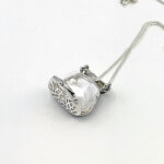 Purse Pendant Set With Purple Enamel And Marcasite, Finished In 925 English Hallmarked Sterling Silver