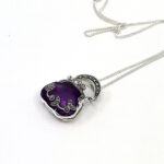 Purse Pendant Set With Purple Enamel And Marcasite, Finished In 925 English Hallmarked Sterling Silver