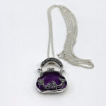 Purse Pendant Set With Purple Enamel And Marcasite, Finished In 925 English Hallmarked Sterling Silver