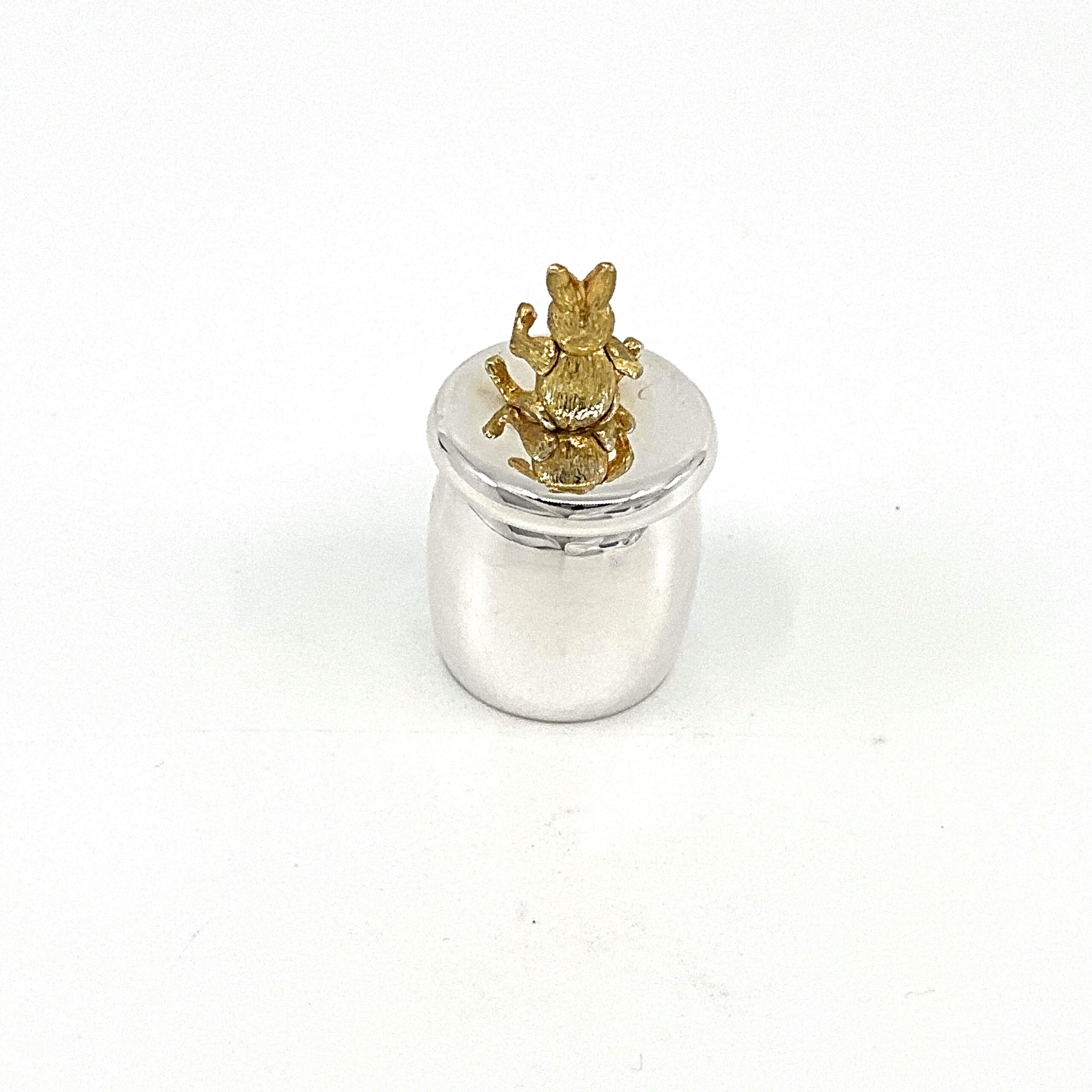 GT1086 (10) Rabbit Tooth Fairy Box Victorian Style With Moving Gold Plated Rabbit Finished In 925 English Hallmarked Sterling Silver