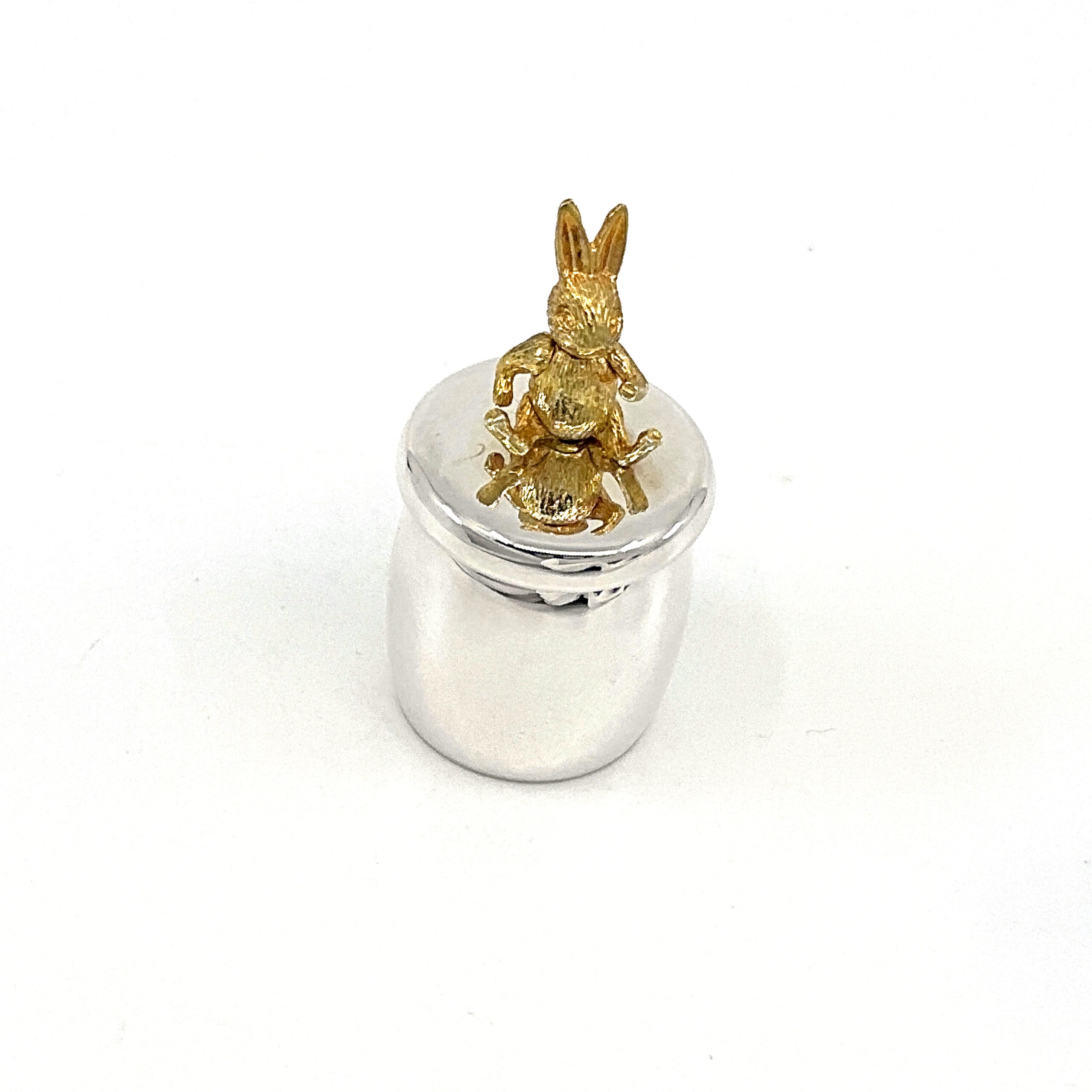 GT1086 (1) Rabbit Tooth Fairy Box Victorian Style With Moving Gold Plated Rabbit Finished In 925 English Hallmarked Sterling Silver